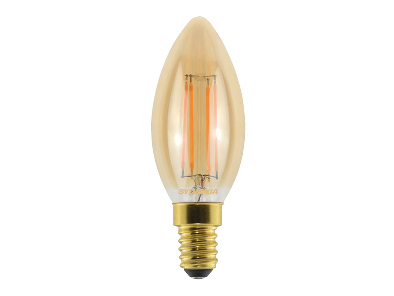 2.5W, 225lm, ToLEDo Retro Candle, E14, 2500K, 35x97mm, Gold LED lamp Sylvania