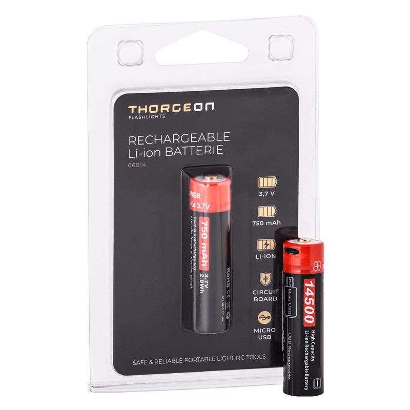 Thorgeon Li-Ion-Akku 14500 750 mAh 3,7 V – USB-aufladbar, 1 Stk.