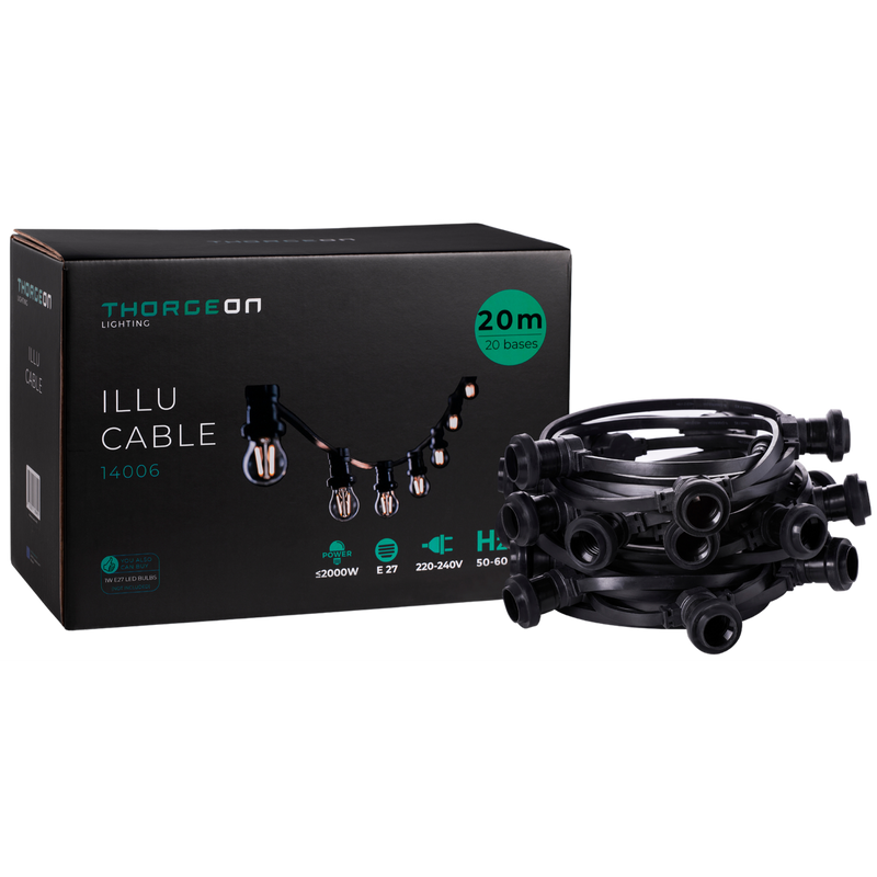 21.5m ILLU Cable E27 20 kantaa 1m IP44 Valoketju Thorgeon