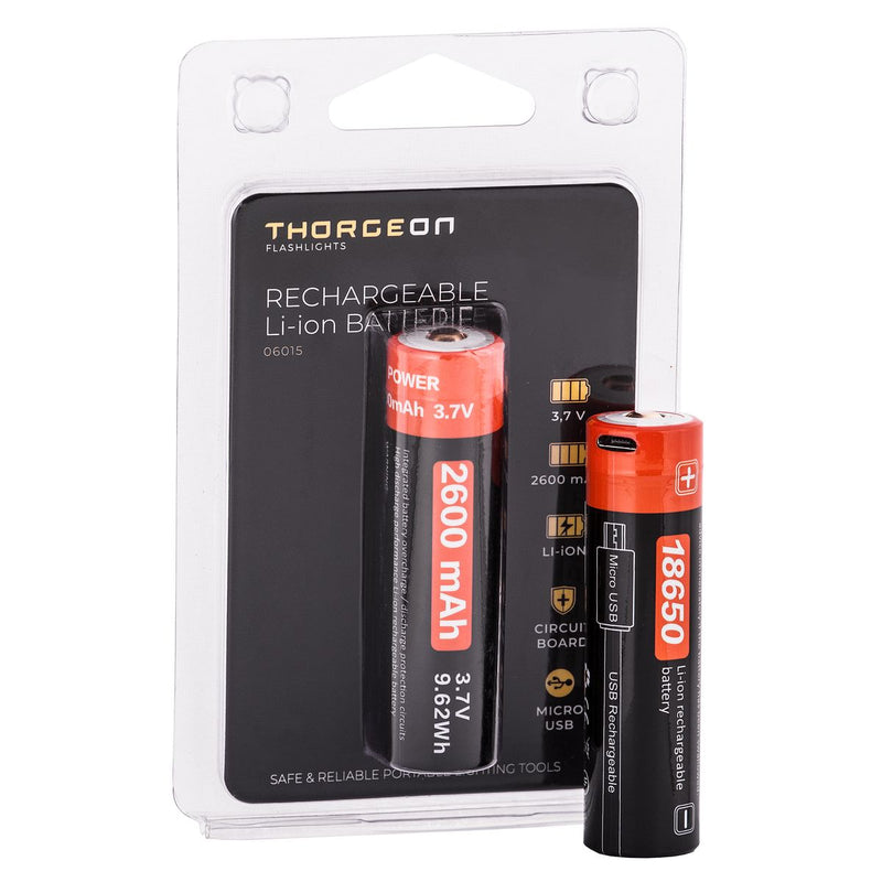 Thorgeon Li-Ion-Akku 18650 2600mAh 3,7V – wiederaufladbar per USB, 1 Stück