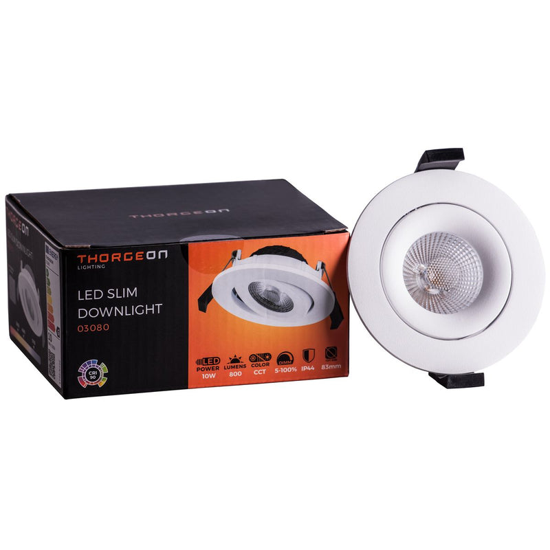 10W, 800lm, LED Downlight, DIM, CCT, 40°, IP44, IK04, 3000K/4000K/5700K, 83-88mm, White LED Downlight Thorgeon