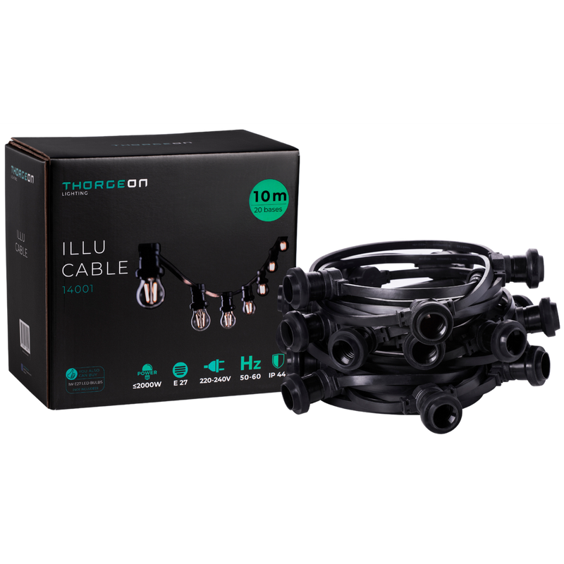 11.5m ILLU Cable E27 20 kantaa 0.5m IP44 Valoketju Thorgeon