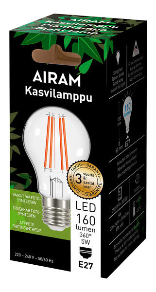 5W, 160lm, A60, E27, 60x105mm, LED-Pflanzenlampe Airam 