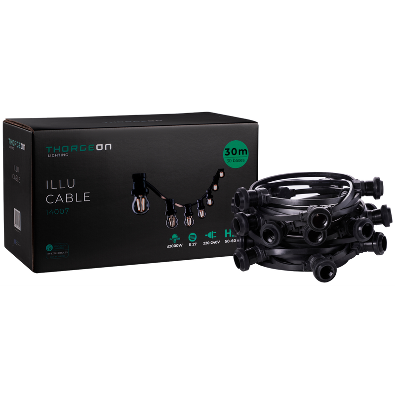 31.5m ILLU Cable E27 30 kantaa 1m IP44 Valoketju Thorgeon