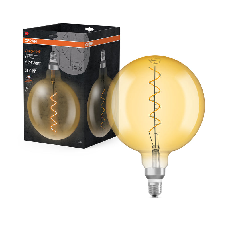 4W, 300lm, Vintage 1906 Big Globe Filament GOLD ,E27, 2000K, 200x290mm, LED Sisustuslamppu Osram