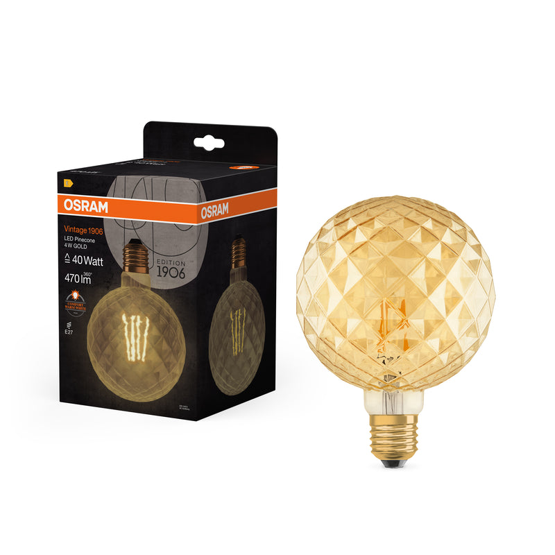 4W, 470lm, Vintage 1906 Big Globe Filament Pine GOLD, E27, 2400K, 125x168mm, LED-Dekorationslampe Osram