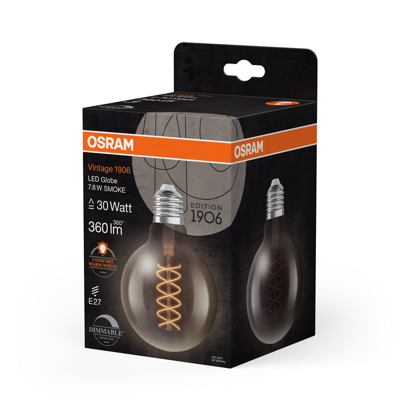 7,8 W, 360 lm, Vintage 1906 Globe Filament SMOKE DIM, E27, 1800 K, 95x138 mm, LED-Dekorationslampe Osram