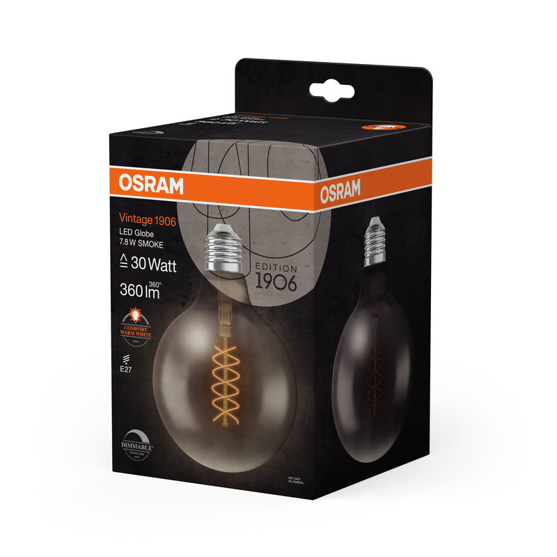 7,8 W, 360 lm, Vintage 1906 Globe Filament SMOKE DIM, E27, 1800 K, 124x173 mm, LED-Dekorationslampe Osram