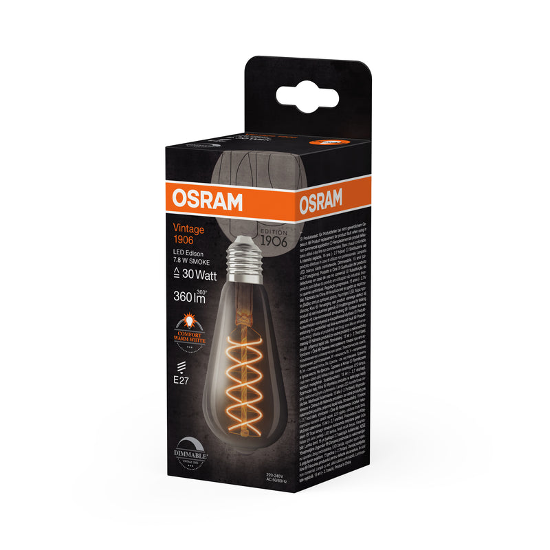 7,8 W, 360 lm, Vintage 1906 Edison Filament SMOKE DIM, E27, 1800 K, 64x140 mm, LED-Dekorationslampe Osram