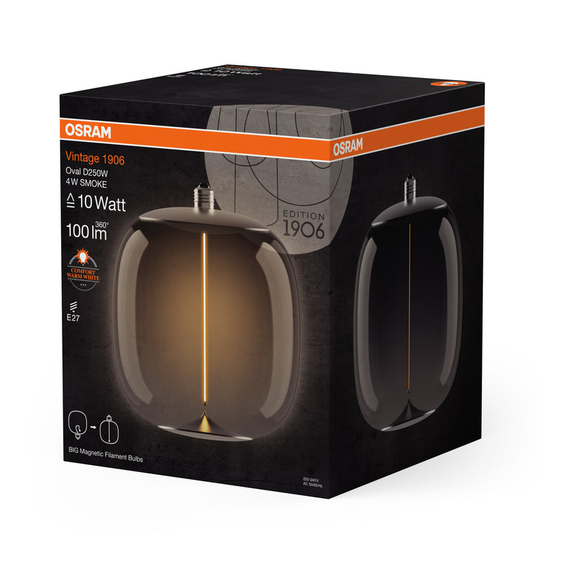4W, 100lm, Vintage 1906 Big Oval Filament Magnetic Smoke, E27, 1800K, 250x300mm, LED Sisustuslamppu Osram