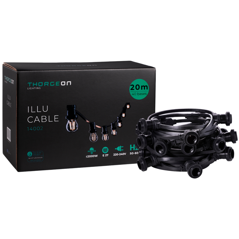 21.5m ILLU Cable E27 40 sockets 0.5m IP44 String Lights Thorgeon