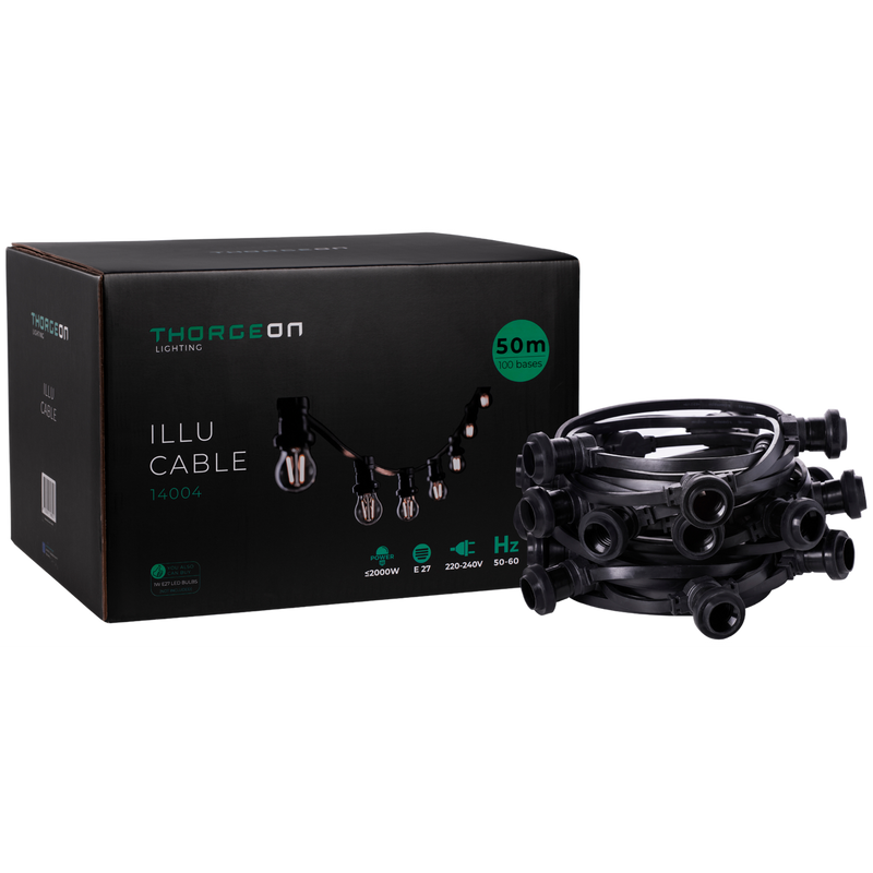 51.5m ILLU Cable E27 100 kantaa 0.5m IP44 Valoketju Thorgeon