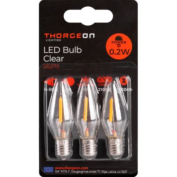 Thorgeon LED-pienoislamppu E10 0,2W 12lm 2100K 8–55V, 3 kpl – 13x46mm