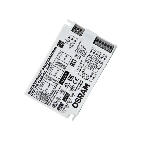 Osram QUICKTRONIC PROFESSIONAL QTP-T/E electronic ballast 1×26–42W / 2×26W 220–240V – 103×67×31mm