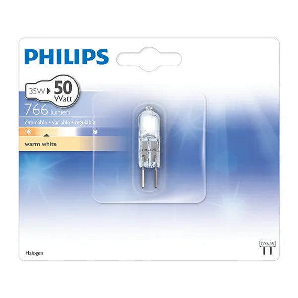 Philips Halo Caps CL Halogenlampe 12V 35W 766lm GY6.35 3100K – klar, 11x44mm