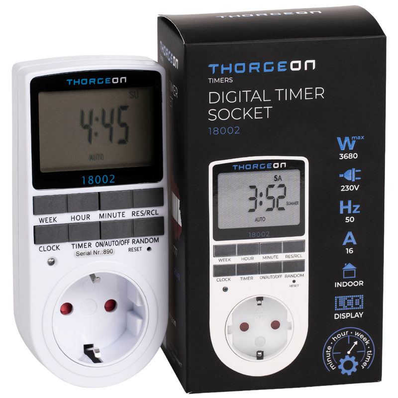 Digitaalinen ajastinpistorasia 24/7h, 16A, 3680W Thorgeon