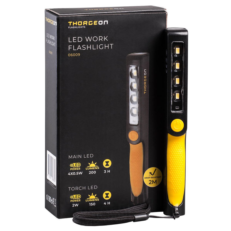 2 W + 4 x 0,5 W, 150 lm + 200 lm, LED-Arbeitstaschenlampe, 1600 mAh, LED-Arbeitsleuchte Thorgeon