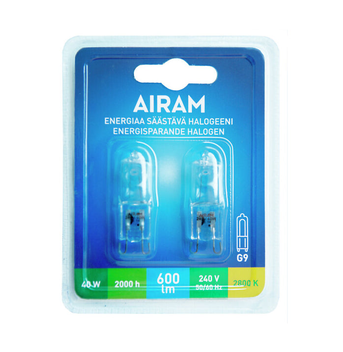 Airam Halogenlampe G9 42W 625lm 2800K 2 Stk. – 13x42mm