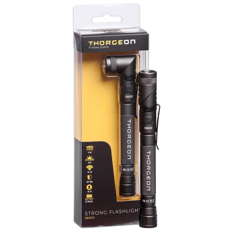 3 W, 150 lm, leistungsstarke Taschenlampe, IPX5, 2x AAA (nicht enthalten), LED-Taschenlampe Thorgeon