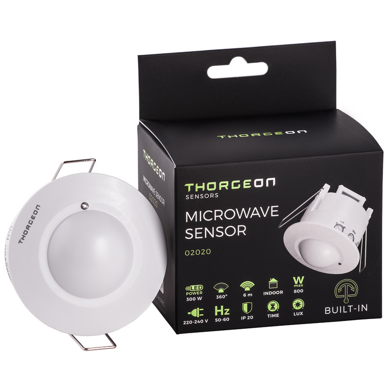 Recessed Microwave Motion Sensor 6m MAX 1200W IP20 Thorgeon