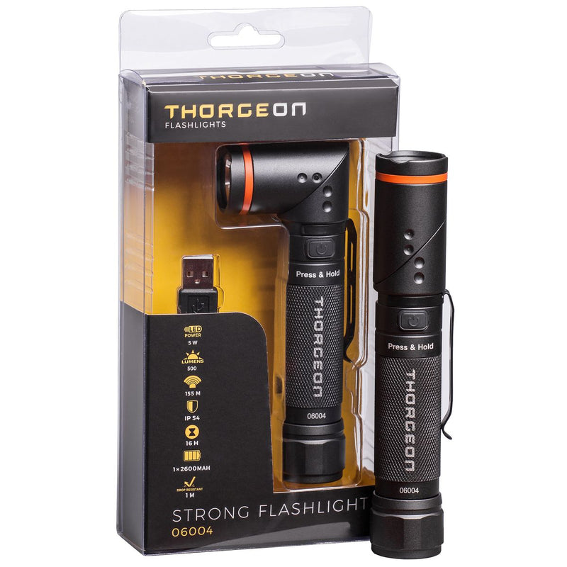 5W, 500lm, starke Taschenlampe IPX5, 1x2600mAh, USB-aufladbar, Thorgeon LED-Taschenlampe