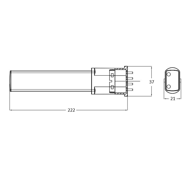 6W, 600lm PL TC-SEL, 2G7 4P, AC 220-240V, 37x222mm LED Pistokantalamppu