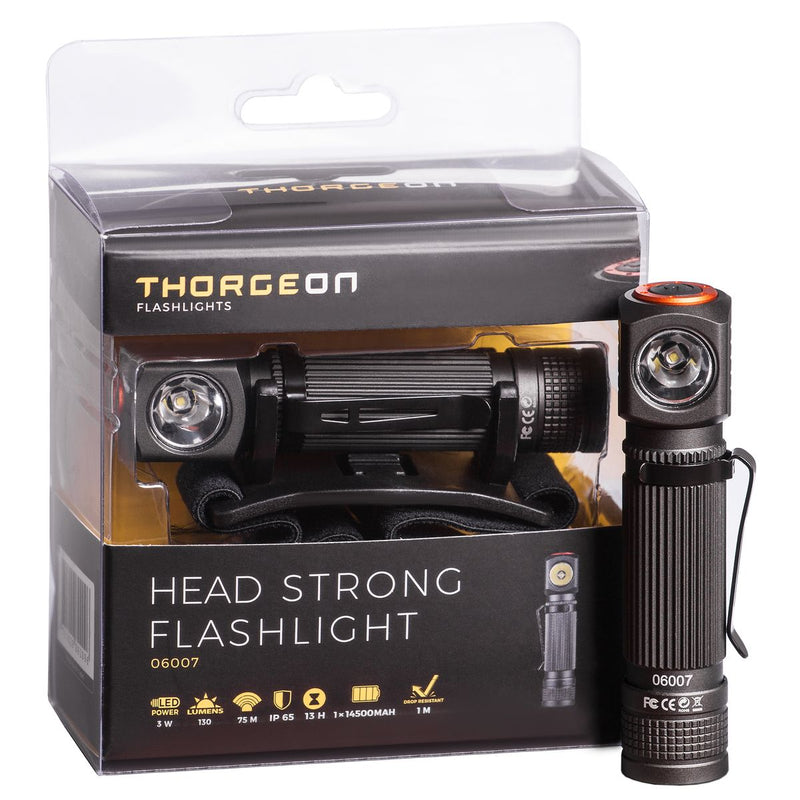 3W, 130lm, Head Strong Flashlight IPX5, USB-ladattava 750mAh, LED otsalamppu Thorgeon