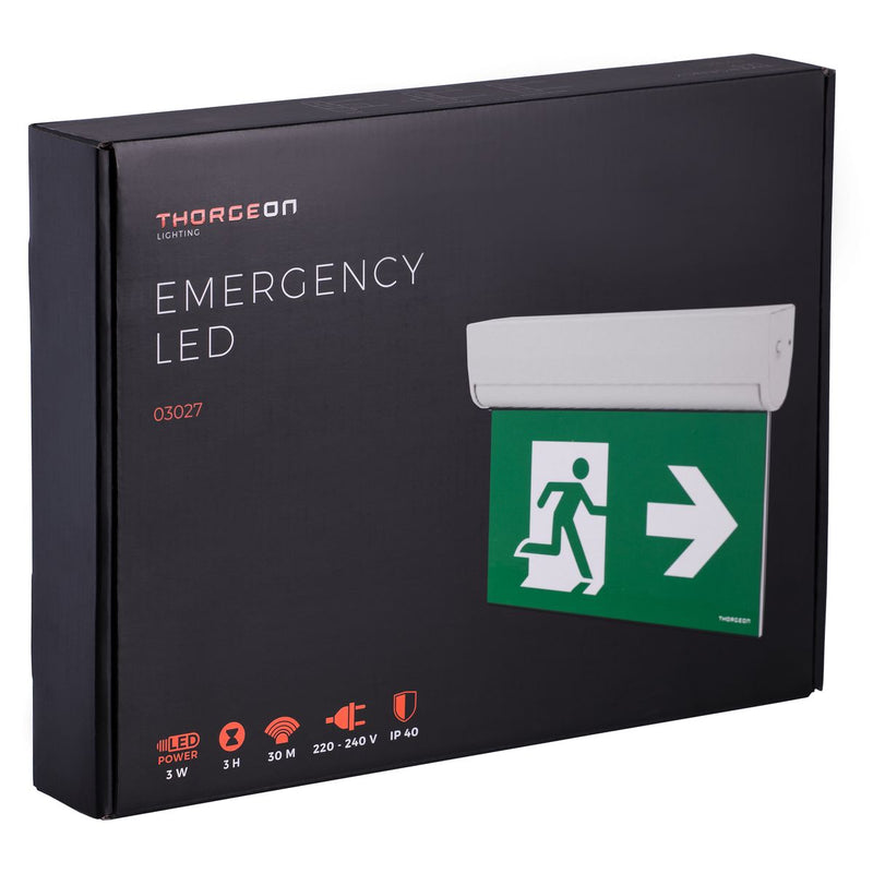 3W, 100lm, Emergency LED IP40, IK05, 3h-akulla, Valkoinen LED Turvavalo Thorgeon
