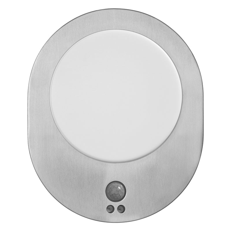 8W, 370lm, Endura Style Disc Wall Sensor Stainless Steel, 3000K, IP44, IK03, LED Outdoor wall light with motion sensor Osram