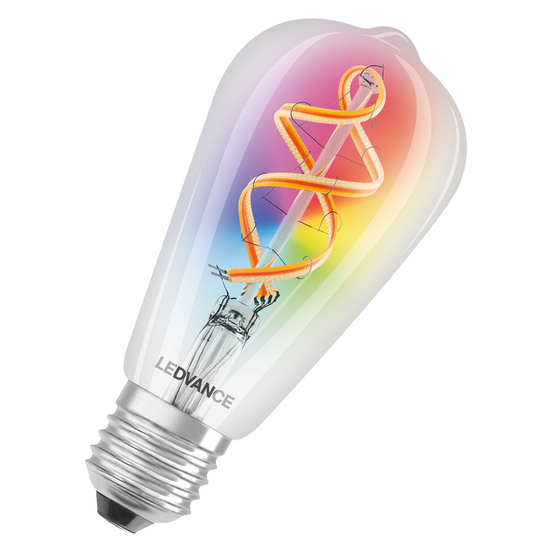4.5W, 300lm, Smart+ Wifi Filament Edison RGBW, E27, 2700K, 64x143mm, Multicolour, Ledvance Smart LED bulb