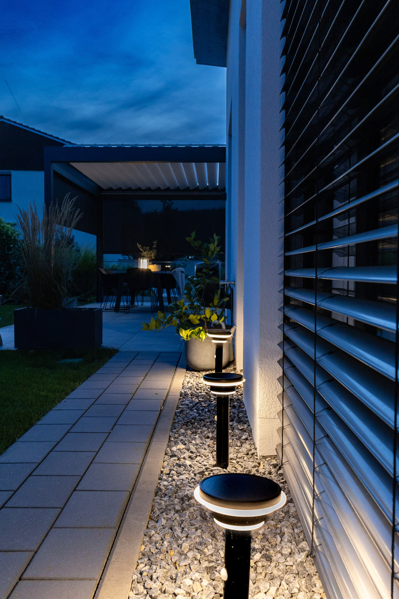6W, 400lm, Endura Style Solar Post Sensor Double Circle BLACK, 3000K, IP44, IK03, 178x400mm, LED Outdoor light with solar cell Osram
