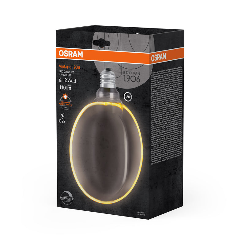 4W, 110lm, Vintage 1906 Globe Filament SMOKE DIM, 1800K, E27, 183x232mm, Osram LED Decorative Lamp