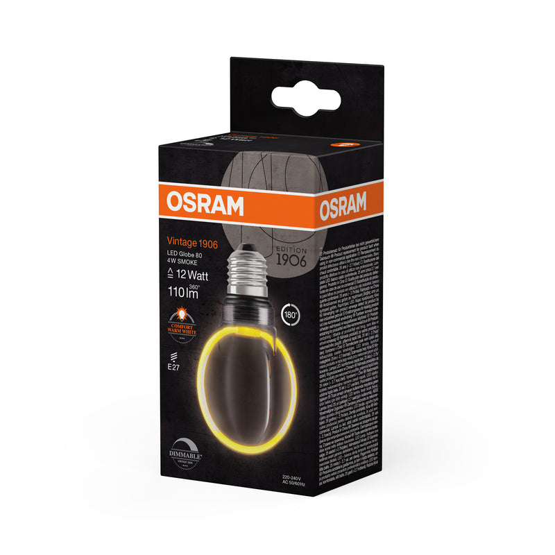 4W, 110lm, Vintage 1906 Globe Filament SMOKE DIM, 1800K, E27, 80x120mm, LED Sisustuslamppu Osram