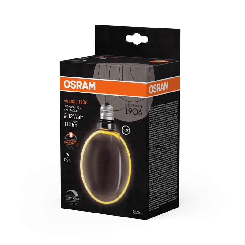 4W, 110lm, Vintage 1906 Globe Filament SMOKE DIM, 1800K, E27, 130x171mm, LED sisustuslamppu Osram