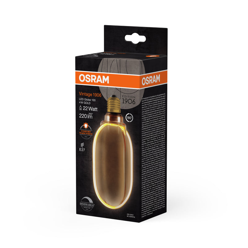 4W, 220lm, Vintage 1906 Globe Filament GOLD DIM, E27, 1800K, 100x189mm, LED Sisustuslamppu Osram