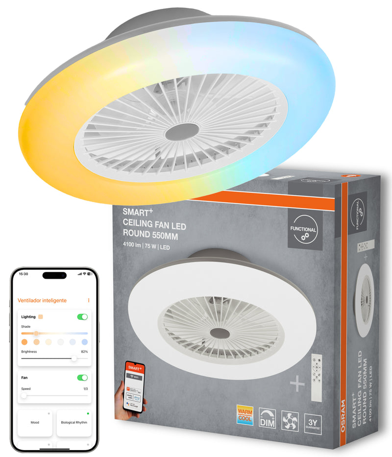 74 W, 4100 lm Smart+ WLAN-Deckenventilator, rund, Tunable White, IP20, intelligente LED-Deckenleuchte mit Ventilator LEDVANCE