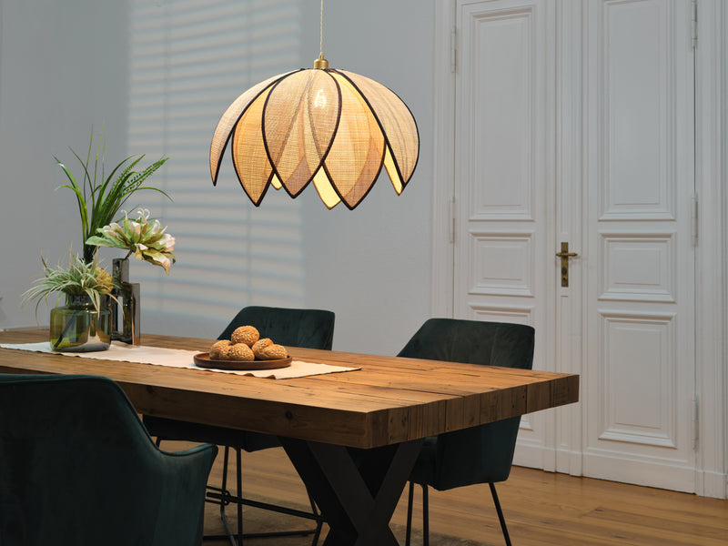 Dekorative Rattan-Lotus-Pendelleuchte BEIGE, E27, IP20, 670x1465mm, Dekorative Deckenleuchte Osram