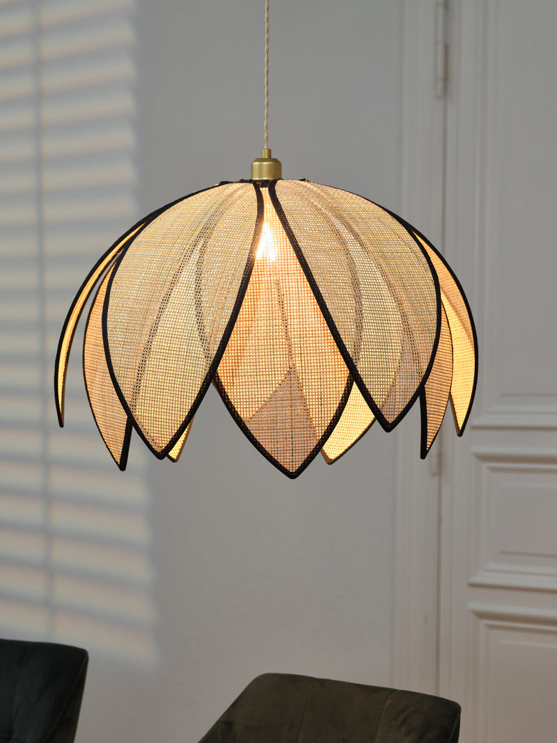 Dekorative Rattan-Lotus-Pendelleuchte BEIGE, E27, IP20, 670x1465mm, Dekorative Deckenleuchte Osram