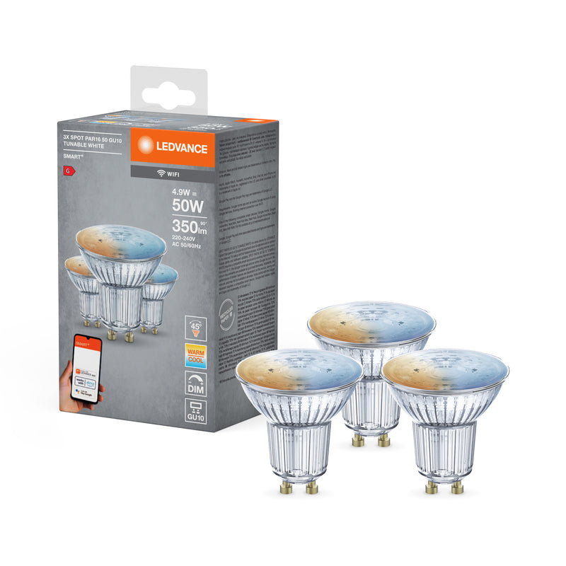 4.9W, 350lm Smart+ WiFi Spot Tunable 45° GU10, Smart spot lamp Ledvance