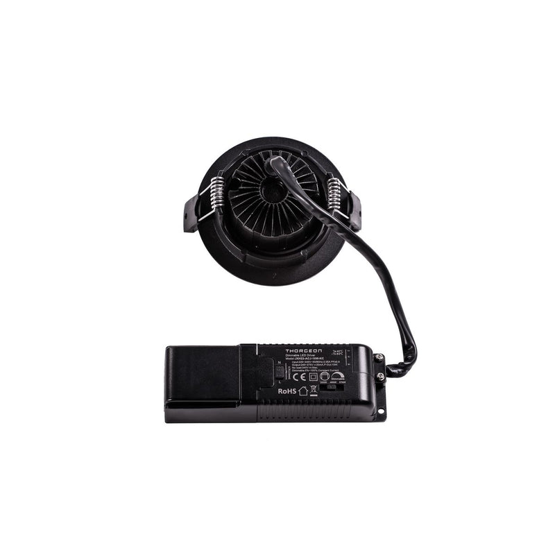 8W, 520lm, LED Downlight, Dim to Warm, 38°, IP44, IK04, 1800K/3000K, 83mm, Black LED Downlight Thorgeon