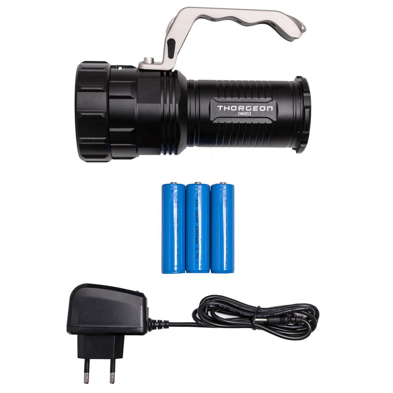 10W, 800lm, Zoom Flashlight, 3x2300mAh + akkulaturi, LED taskulamppu Thorgeon
