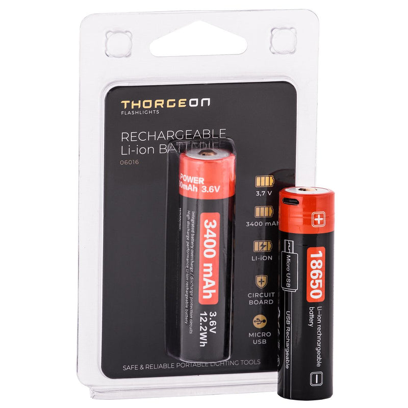 Thorgeon Li-ion ladattava akku 18650 3400mAh 3,7V – USB-ladattava, 1 kpl