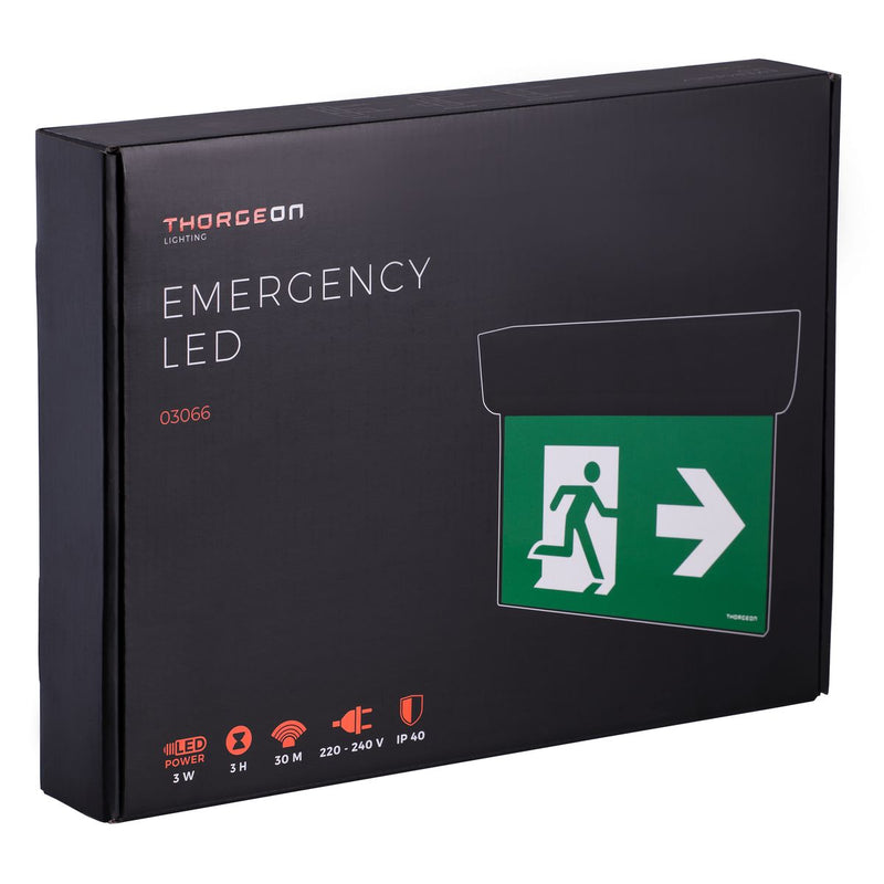 3W, 100lm, Emergency LED IP40, IK05, 3h battery, Black LED Emergency Light Thorgeon