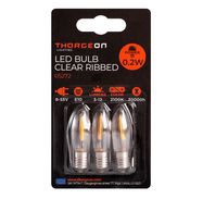 8-55V, 0.2W, 12lm, Clear Ribbed, E10, 2100K, 13x46mm, 3kpl Led lamppuja kynttelikköön Thorgeon