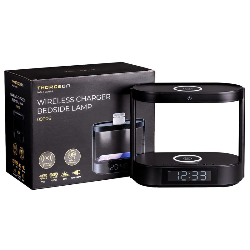 7W, 200lm, LED Bedside, 3800K/4600K, DIM, Wireless charging 5V 1A, Black Led table lamp Thorgoen