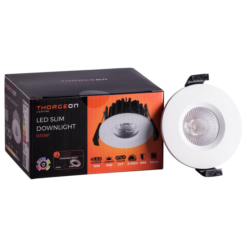 10 W, 800 lm, LED-Downlight, DIM, CCT, 40°, IP65, IK04, 3000 K / 4000 K / 5700 K, 68–72 mm, Thorgeon LED-Downlight