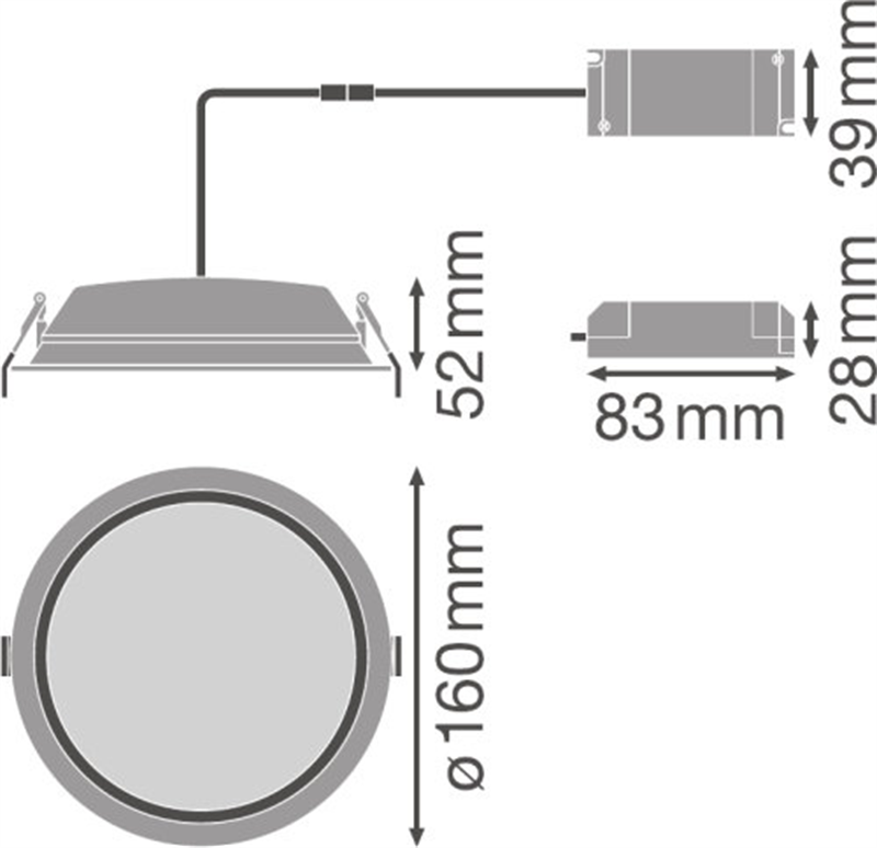 14W, 1190lm, Downlight Alu, IP44/IP20, 3000K, 52x160mm, Led alasvalo Ledvance