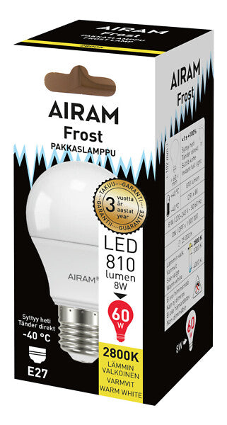 8.5W, 806lm, 2800K, 60x102mm, E27, Led Pakkaslamppu Airam