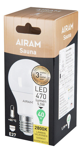 4.7W, 470lm SaunaLED, 2800K, E27, 61x109mm Saunalamppu Airam