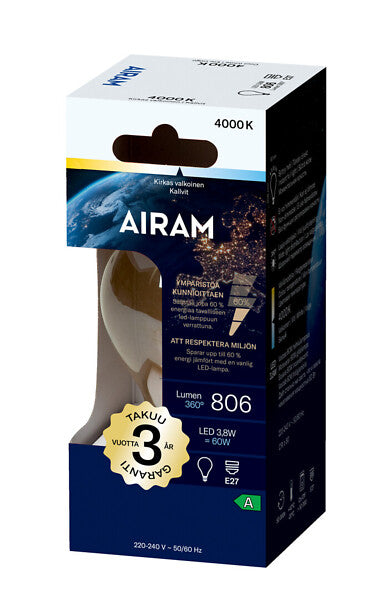 3,8 W, 806 lm, A60, E27, 60x108 mm, Airam LED-Filamentlampe